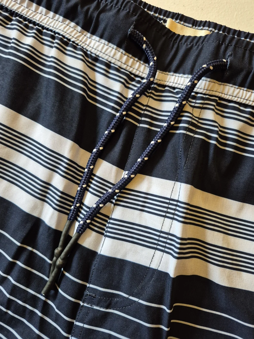 Surfside Supply Navy and White Striped Swim Trunks